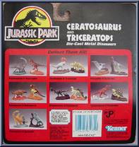 Ceratosaurus & Triceratops from Jurassic Park - Die-Cast Metal Dinosaurs manufactured by Kenner [Back]