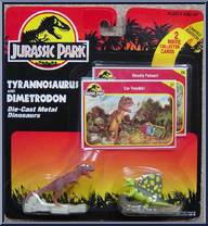 Tyrannosaurus & Dimetrodon from Jurassic Park - Die-Cast Metal Dinosaurs manufactured by Kenner [Front]