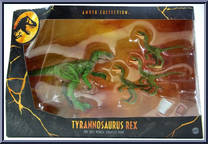 Baby T Rex & 3 Compsognathus Compy from Jurassic Park - Amber Collection - Dinos manufactured by Mattel [Front]