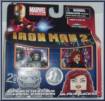 James Rhodes in Mark II Armor / Black Widow from Marvel Minimates - Toys R Us 2-Packs - Iron Man 2 - Series 1 manufactured by Diamond Select [Front]