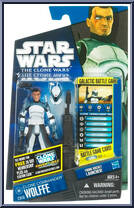 Clone Commander Wolffe from Star Wars - Clone Wars (2008) - Battle Game Cards manufactured by Hasbro [Front]