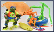 Surfer Leo with Mondo Mutant Surfer Tube from Teenage Mutant Ninja Turtles - Surfin' Ninja manufactured by Playmates [Loose]