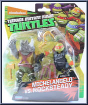 Michelangelo vs. Rocksteady from Teenage Mutant Ninja Turtles - Nickelodeon - Basic Series manufactured by Playmates [Front]